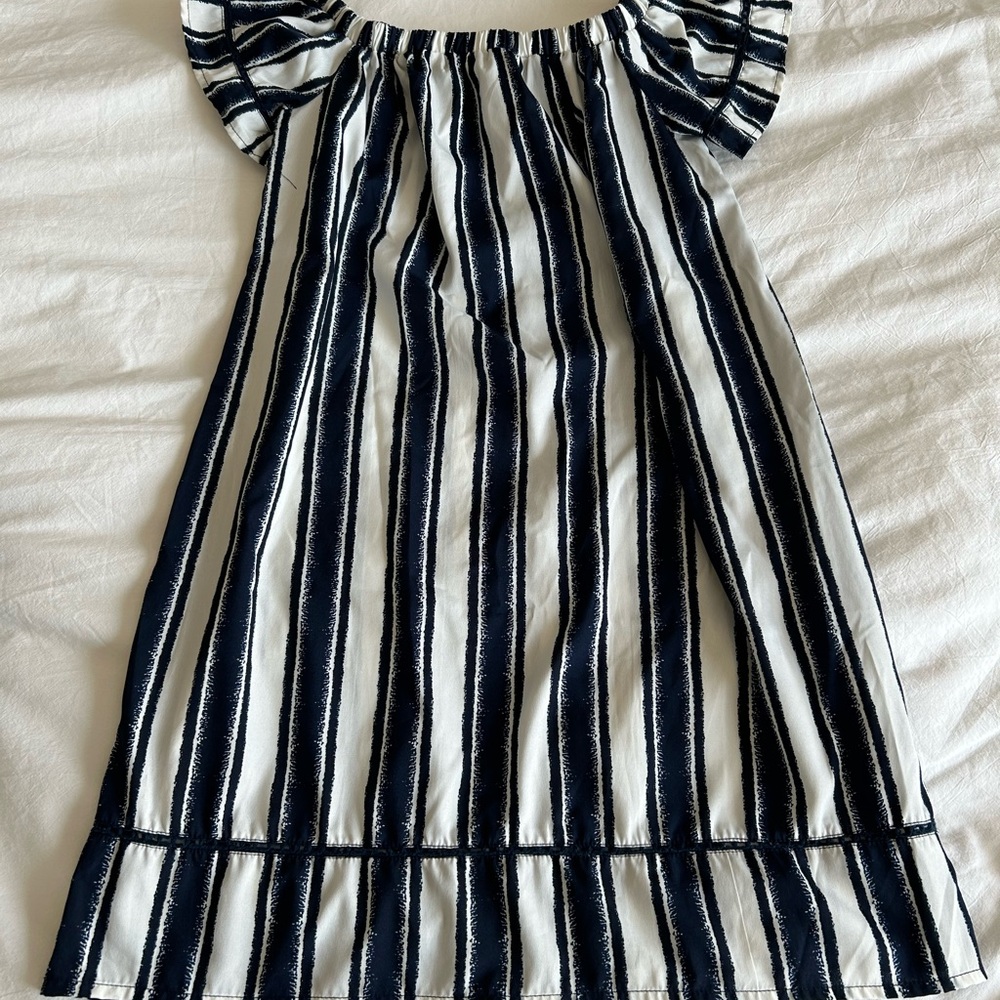 Striped Navy and White off shoulder dress